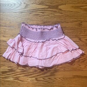 Katie J NYC Light Pink Smocked Ruffle Skater Mini Skirt